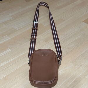 Kate Spade Brown Leather Belt Bag with Striped Strap